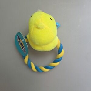 PEEPS DOG Chick W/ Rope Ring Toy Plush Squeaker Easter Fling 7"